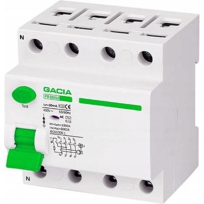 Proudový chránič 4P 25A 30mA typ AC 6kA 400V PR8NM VCX Gacia