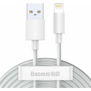 Baseus Кабел за данни USB към Lightning, бързо зареждане 2.4A, 480Mbps, 1.5m (комплект 2) - Baseus (TZCALZJ-02) - бял