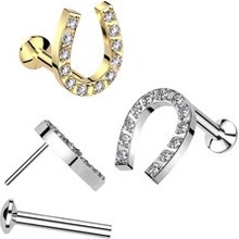 Piercingate Labreta podkova s kamínky PLA00288 stříbrná/Čirá