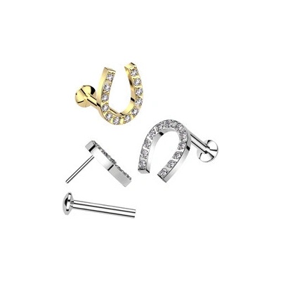 Piercingate Labreta podkova s kamínky PLA00288 stříbrná/Čirá