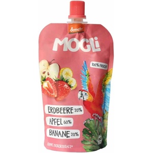 Mogli Плодово пюре Mogli - Пауч с ябълка, банан и ягода, 100 g (BB210658) - ozone