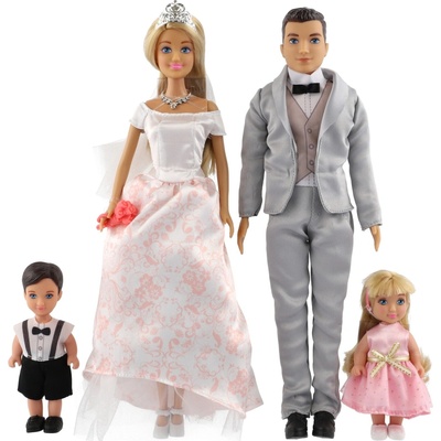 Teddies nevesta a ženích Anlily plast 28 cm s rodinou