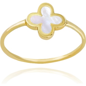 Minet Zlatý prsten čtyřlístek s bílou perletí JMG0143WGR