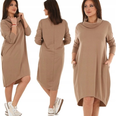 Fashionweek Dámské šaty pohodlné teplákové MF653 Béžový