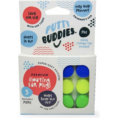 Putty Buddies plávajúcich silikónových štupľov do uší Zelená / Žltá / Modrá 3 páry
