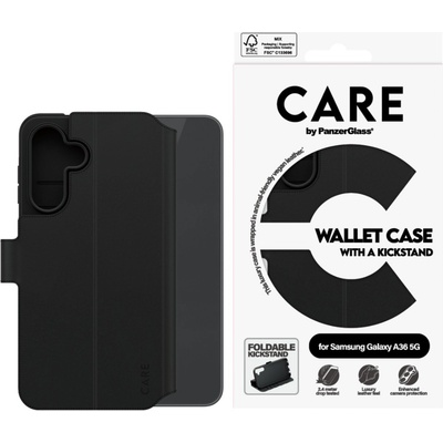 Panzer Калъф Care by PanzerGlass за Samsung Galaxy A36 5G, Feature Wallet, Kickstand, Черен