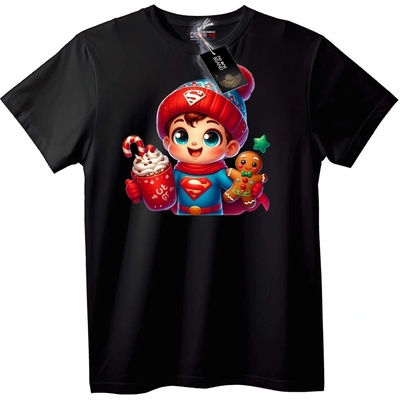NOONEBRAND Тениска Superman Коледно дете - L, Black