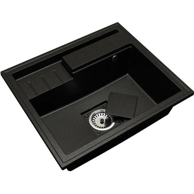 DobreSny Granitový dřez ELITE 6052 ČERNÝ S TEXTUROU ŽULY 60 x 52 x 21,5cm