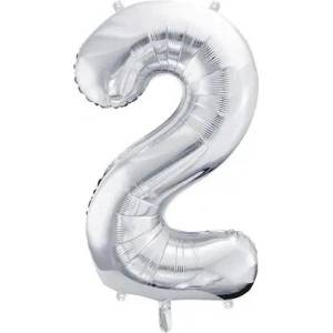 Party Deco Фолиев Балон Цифра, Сребро - 86см - 2 (fb1m-2-018)