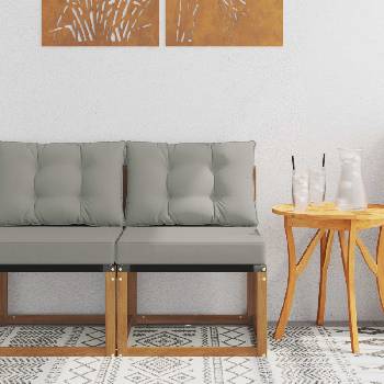 vidaXL Външен среден диван Масивна акациева дървесина и текстилен плат (900598)