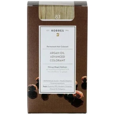 KORRES Боя за коса с технология pigment-lock с Арганово масло Светло русо Сантре , Korres Argan Oil Advanced Colorant 50ml Permanent Hair Colorant 8.1 Ash Light Blonde