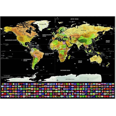 Malatec Veľká Stieracia mapa sveta s vlajkami Deluxe 82 x 59 cm čierna