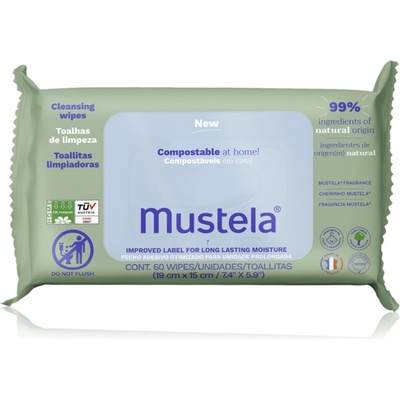 Mustela Compostable at Home Cleansing Wipes почистващи кърпички парфюмиран за деца от раждането им 60 бр
