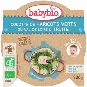 Babybio БИО Меню с Пъстърва и зелен фасул, купичка след 12 мес. 230г