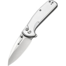 SENCUT Silver Aluminum Handle Satin Finished 9Cr18MoV Blade Button Lock S22043B-2