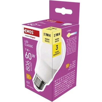 Emos ZQ5E41 LED ZIAROVKA CLASSIC A60 E27 7 W 60 W 806 LM TEPLA BIELA