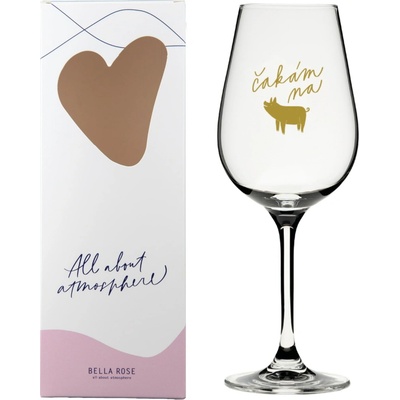 Bella Rose Sklenice na víno Čakám na zlaté prasiatko SK zlatá barva čirá barva sklo 350 ml