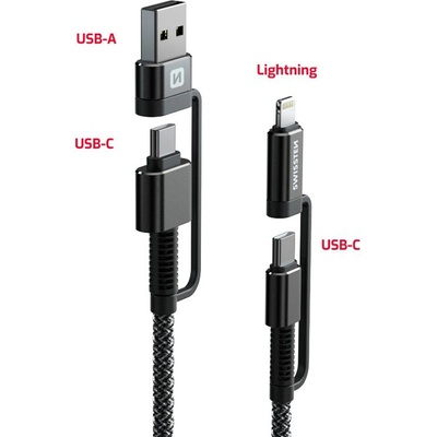Swissten 74501102 textilný dátový 4in1 3A 1,5m černý