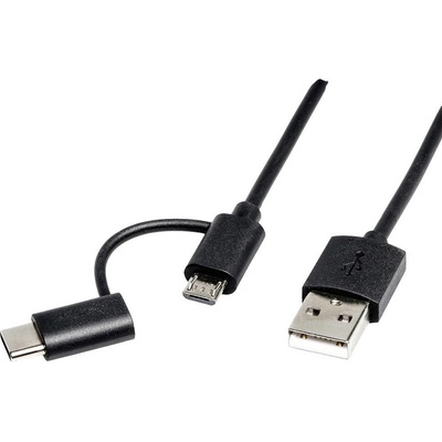 Roline 11.02.8328 USB, USB 2.0 USB-A zástrčka, USB-C ® zástrčka, USB Micro-B zástrčka, 1m, černý