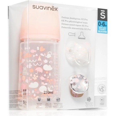 Suavinex sada lahvička + Dudlík Fyz. Klip Memories růžová 270ml