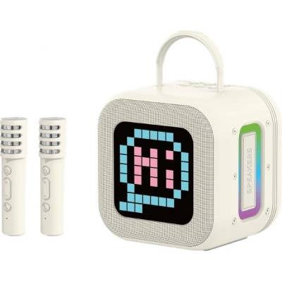 Blavec Bezdrátový Bluetooth karaoke reproduktor se 2 mikrofony pixel displej RGB světla krémově bílá