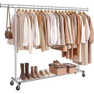 SONGMICS clothes rack on wheels, heavy-duty coat rack, extendable clothes rail, loads up to 150 kg, easy assembly, transportable, silver HSR175E01 - UHSR175E01 (UHSR175E01)