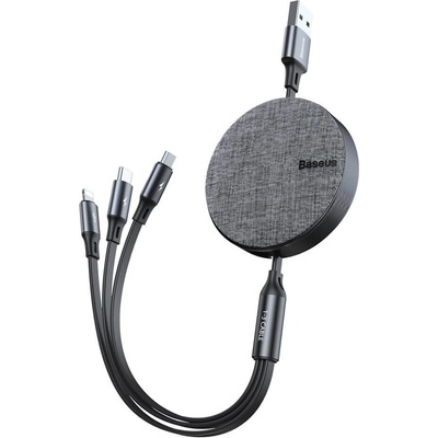 Baseus Кабел Baseus Fabric 3-in-1 Flexible Cable (CAMLT-BYG1), от USB-A(м) към USB-C/Lightning/microUSB(м), 1.2m, сив (CAMLT-BYG1 / 40873)