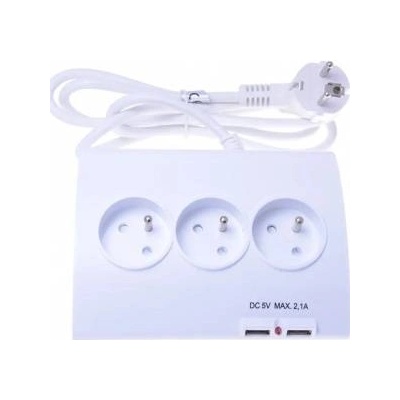 PremiumCord Prelocking power 230V 1.5m 5 sockets+switch+2x USB 2A