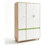 Ginger Home Детски трикрилен гардероб dino, с рафтове, лост за закачалки и 6 врати, бяло, зелено и натурално дърво, 120х60х180 см