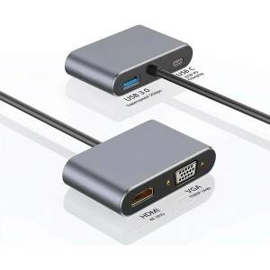  Mobilly 4 в 1 USB-C адаптер към HDMI, VGA, USB 3.0 с Power Delivery 87W (XXX)