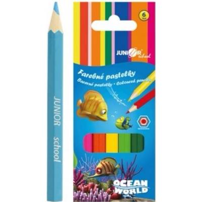 Teddies Pastelky barevné dřevo krátké Ocean World šestihranné 6 ks