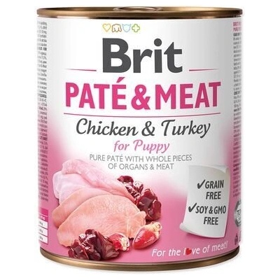 Brit Pate & Meat Puppy - Консерва за подрастващи кучета с Пиле и Пуешко 800 гр
