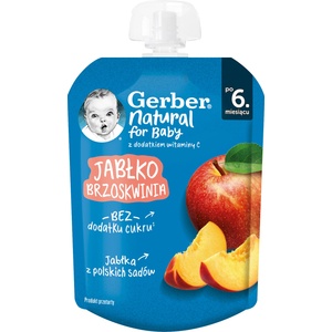 Nestle Плодово пюре Nestle Gerber - Пауч с праскова и ябълка, 6м+, 80 g (12515586) - baby