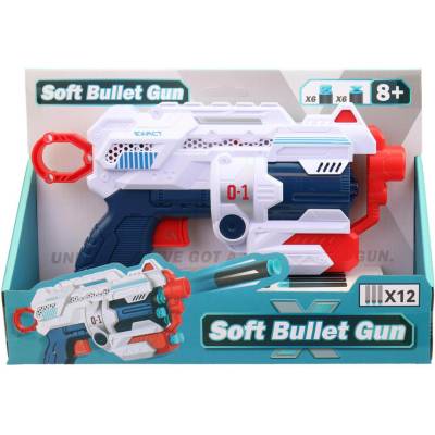 Pistole dětská plastová set blaster + náboje soft pěnové / na přísavku 12ks