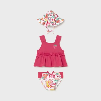 MAYORAL Комплект бански с потник и шапка с периферия цвят диня за бебе момиче Mayoral