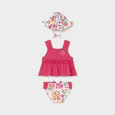 MAYORAL Комплект бански с потник и шапка с периферия цвят диня за бебе момиче Mayoral