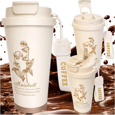 Verk 07387 termohrnek Coffee s poutkem nerez 530 ml béžový
