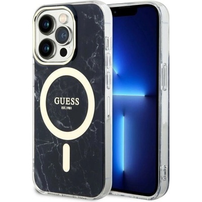 GUESS Кейс Guess GUHMP14LPCUMAK за iPhone 14 Pro 6.1", черен / черен, твърд, Marble MagSafe (GUE002783-0)
