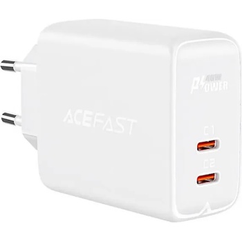 ACEFAST Dual Fast 40W Charger A9 - захранване за ел. мрежа за смартфони и таблети с 2xUSB-C изхода и с технология за бързо зареждане (бял)