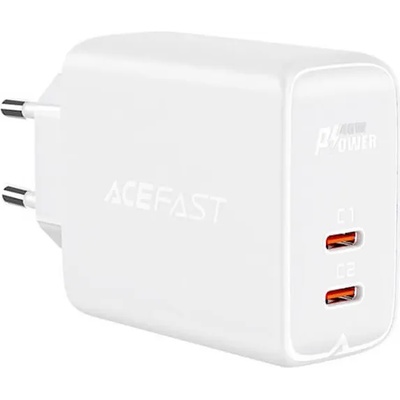 ACEFAST Dual Fast 40W Charger A9 - захранване за ел. мрежа за смартфони и таблети с 2xUSB-C изхода и с технология за бързо зареждане (бял)