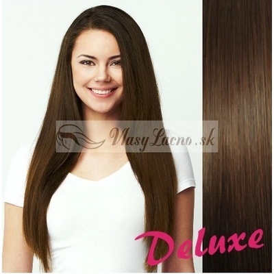 DELUXE stredne hnedé Clip in vlasy na predĺženie 50-53 cm
