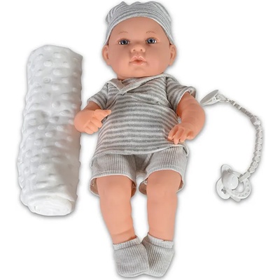Moni Кукла-бебе Moni Toys - Със сиви дрешки на райе и одеялце, 41 cm (108311)