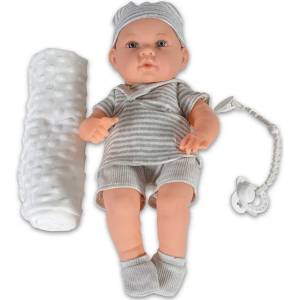 Moni Кукла-бебе Moni Toys - Със сиви дрешки на райе и одеялце, 41 cm (108311)