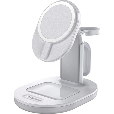Otterbox 3-in-1 Magnetic MagSafe Wireless Charging Station - тройна поставка (пад) за безжично зареждане за iPhone с Magsafe, Apple Watch, AirPods и Qi съвместими устройства (бял)