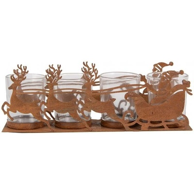 Vánoční kovový svícen na 4 svíčky Santa Claus se sobím spřežením Zwemblik – 25x7x8 cm