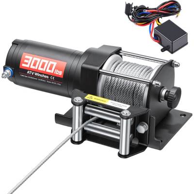 Elektrický naviják tažná síla 1360KG 12V DC s ocelovým lankem 4,7MMx12M IP55