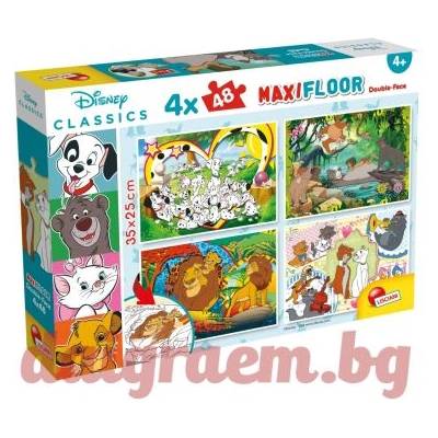 Lisciani Пъзел LISCIANI 91737 - 4 x 48 части - Дисни класически приказки, двулицеви пъзели (LI91737)