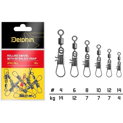 Delphin Karabinka S Obratlíkem Rolling Swivel With Interlock Snap Velikost 4 10 ks Nosnost 14 kg – Zboží Mobilmania