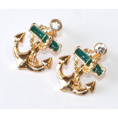 Fashion Jewerly Zlatá kotva pro štěstí se zelenou 1562