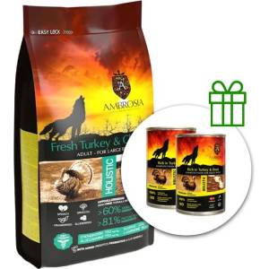 AMBROSIA Adult Large Breeds Fresh Turkey & Chicken 12 кг + 2 консерви безплатно